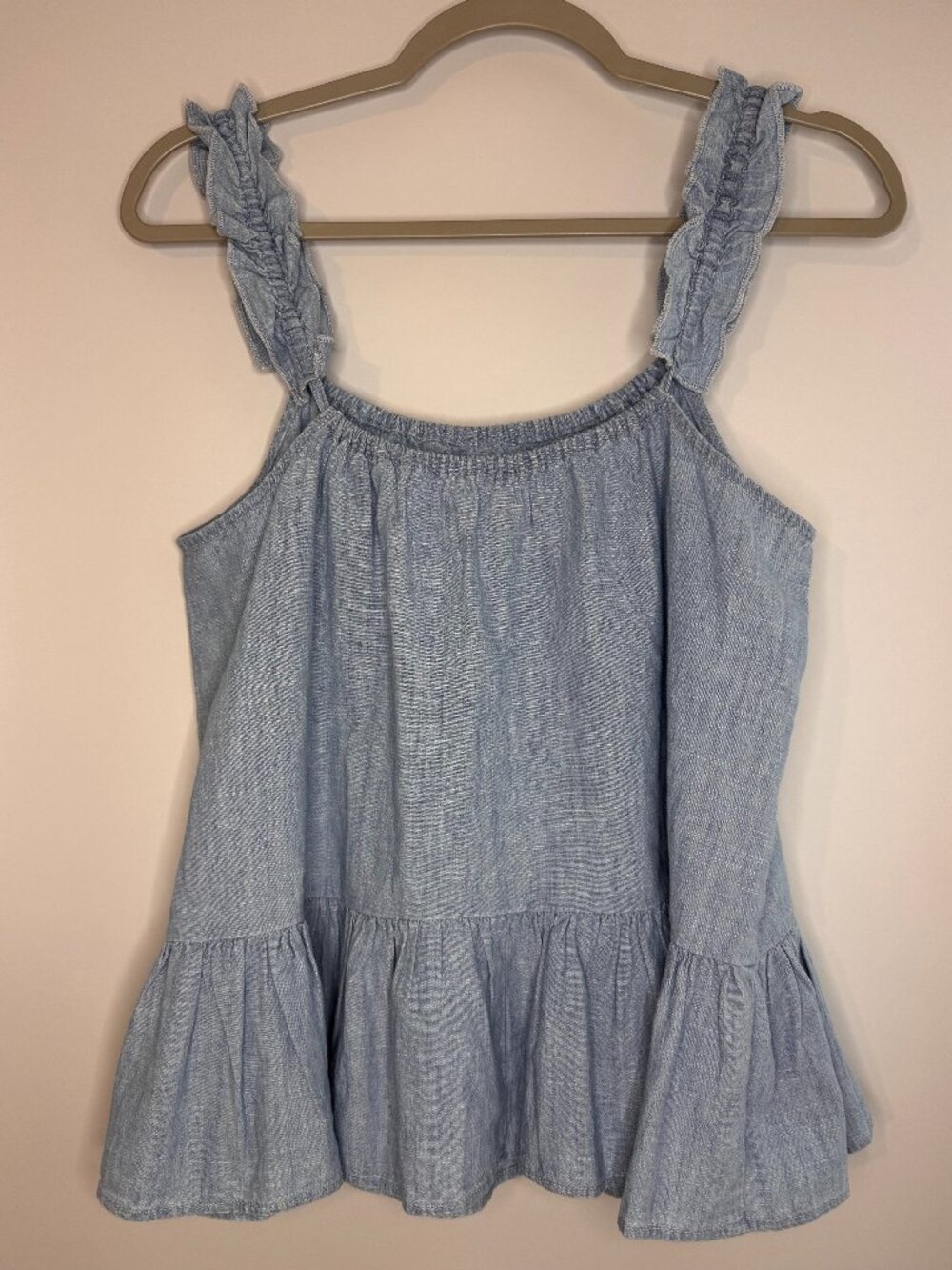 NWT Madewell Chambray Ruffle-Strap Peplum Top - Size 2